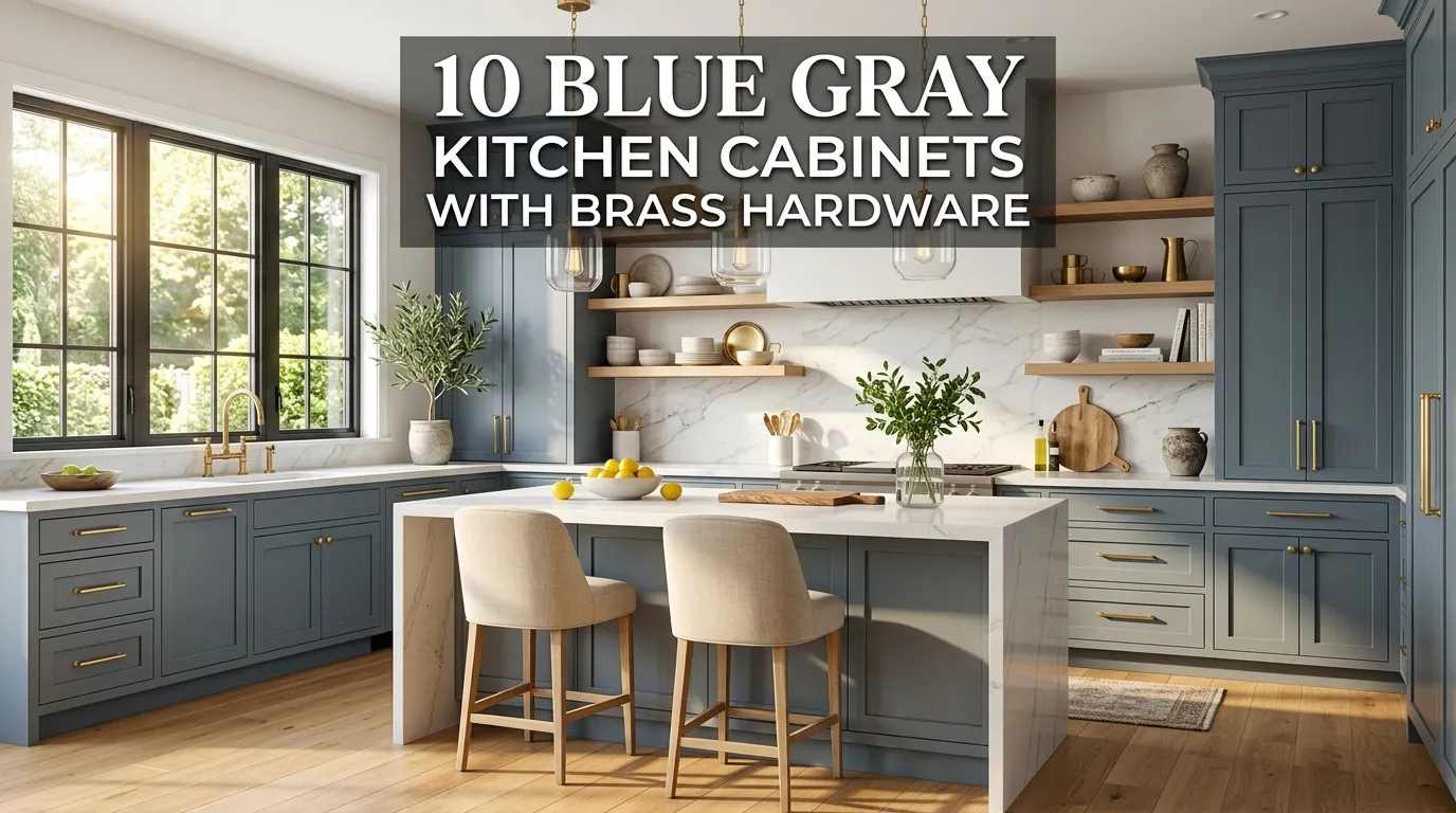 10 Blue Gray Kitchen Cabinets with Brass Hardware